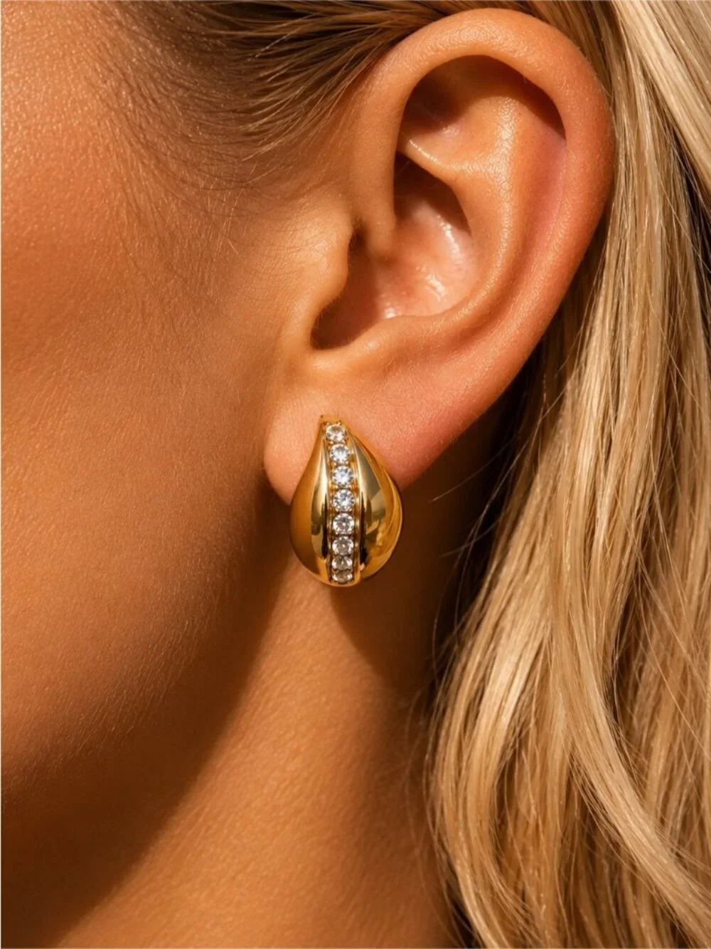 Gold Zircon Teardrop Earrings - PVD Real Gold Plated